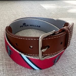 Peter Millar Men’s Woven Belt Red & Trophy Cup- Cotton & Leather